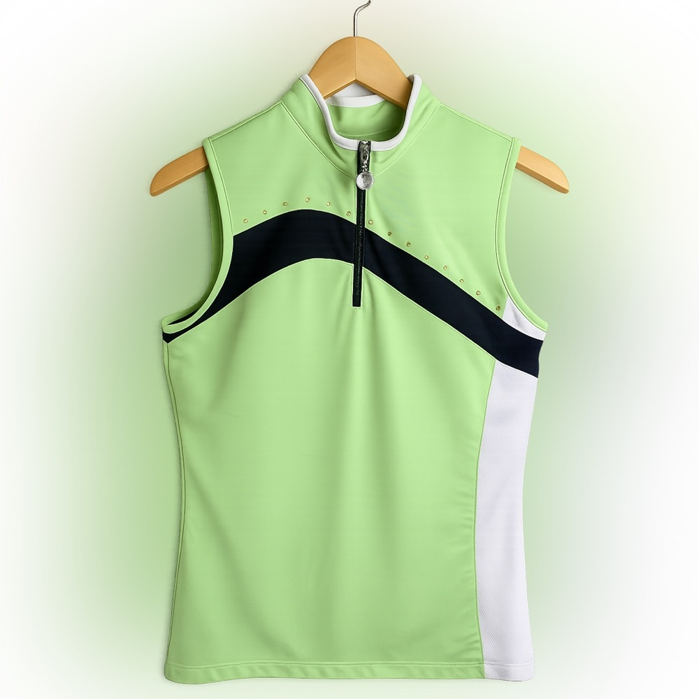 IZOD Golf Zip Neck Rhinestone Sleeveless Top Sz S Preppy Sporty Glam Golf